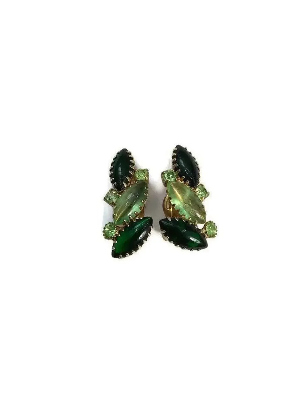 Vintage Juliana Style Green Glass Clip On Earrings, 1950s